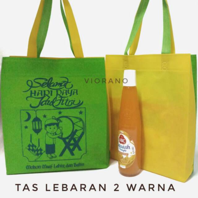 Tas Tenteng Bingkisan Dua Warna / Goodie Bag Idul Fitri Tapak Press Muat Banyak / Tas Hantaran Hari Raya Lebaran Ukuran 30x40