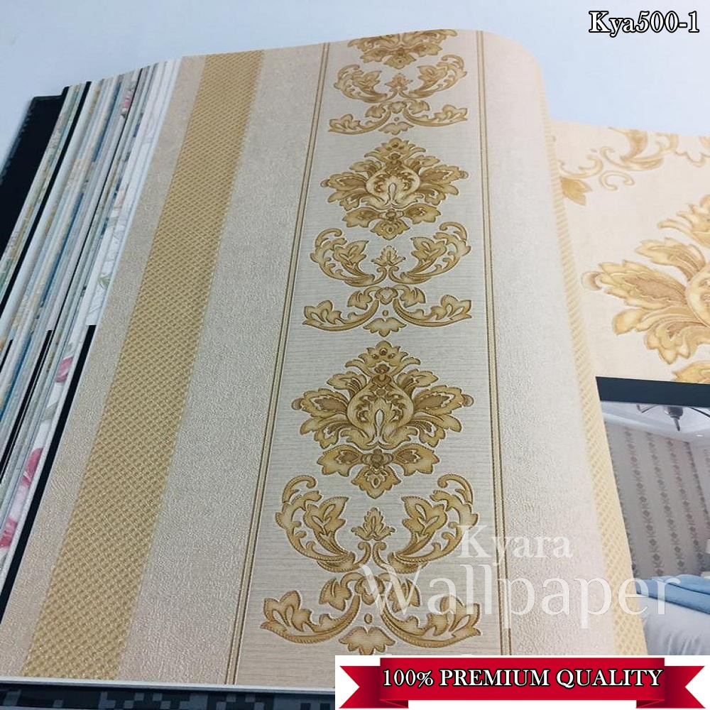 WALLPAPER DINDING WALLPAPER VINYL MOTIF SALUR BATIK GOLD TIMBUL DAN BERSERAT MEWAH DAN ELEGAN
