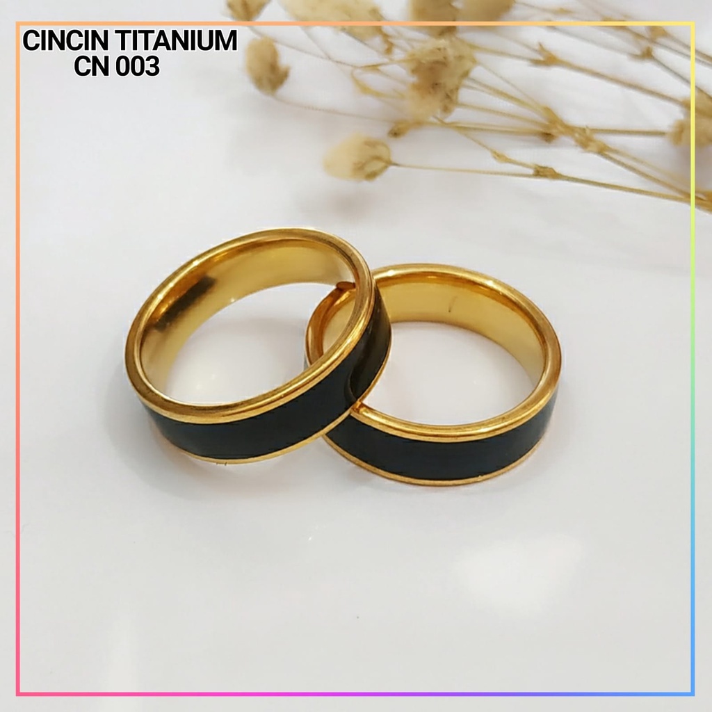 Cincin Titanium/stainless steel couple harga/1biji cincin dewasa kombinasi gold dan black permata lapis emas gold CN 003