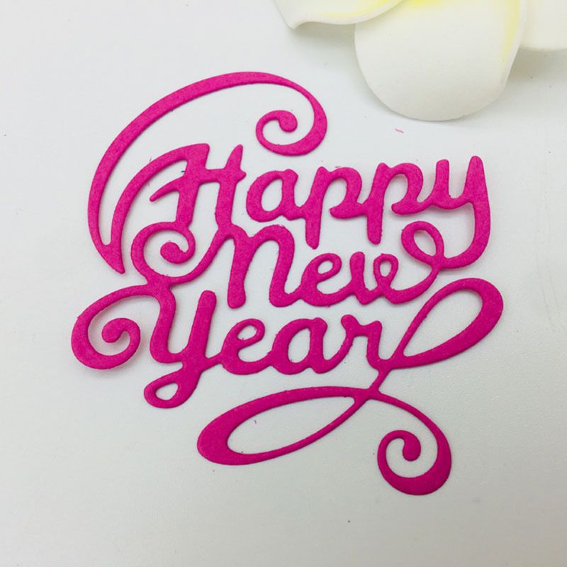 Zzz Cetakan Stensil Cutting Dies Motif Happy New Year Bahan Metal Untuk Scrapbook / Craft DIY