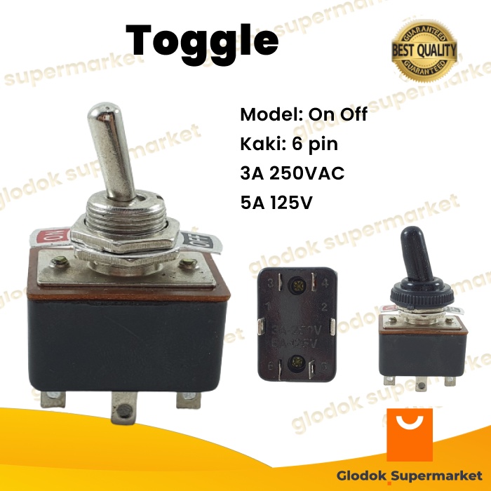 Toggle Saklar 6 Pin On Off Hitam Switch Togle Kaki 6p 3A 5A