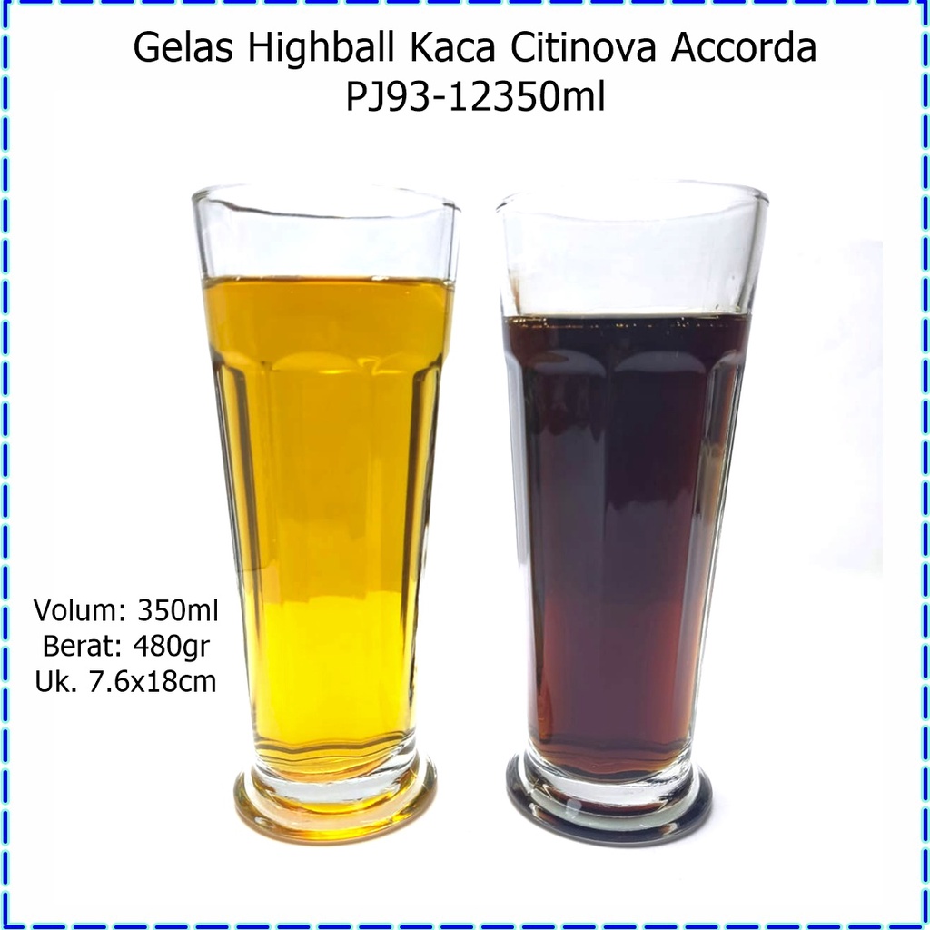 [6pcs] Gelas Highball Kaca/Gelas Jus Citinova Accorda PT93-12 350ml