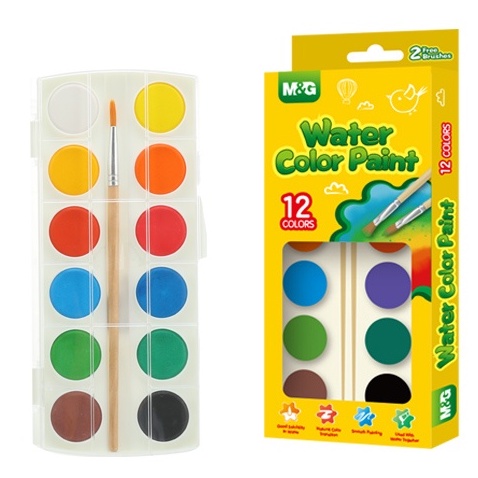 Water color paint cake 12 colors With 2 brushes - M&amp;G APLN6586