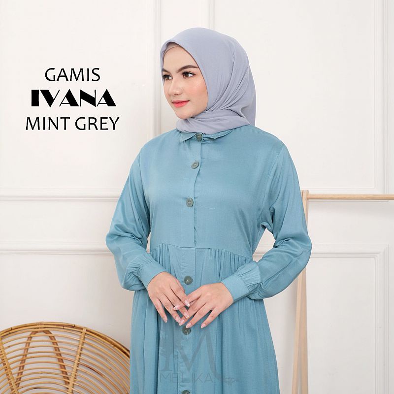 Gamis Rayon Dewasa Polos Elegan Busui Friendly Ivana Mint Grey Biru Wardah Gamis Kancing