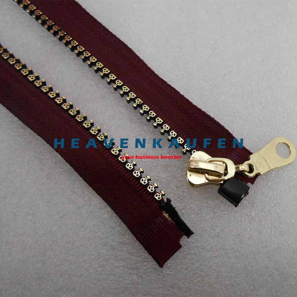 Resleting Zipper 100 cm (1 Meter) Merah Hati Marun - Gold Muda Kode A Untuk Jaket Abaya Gamis Dll