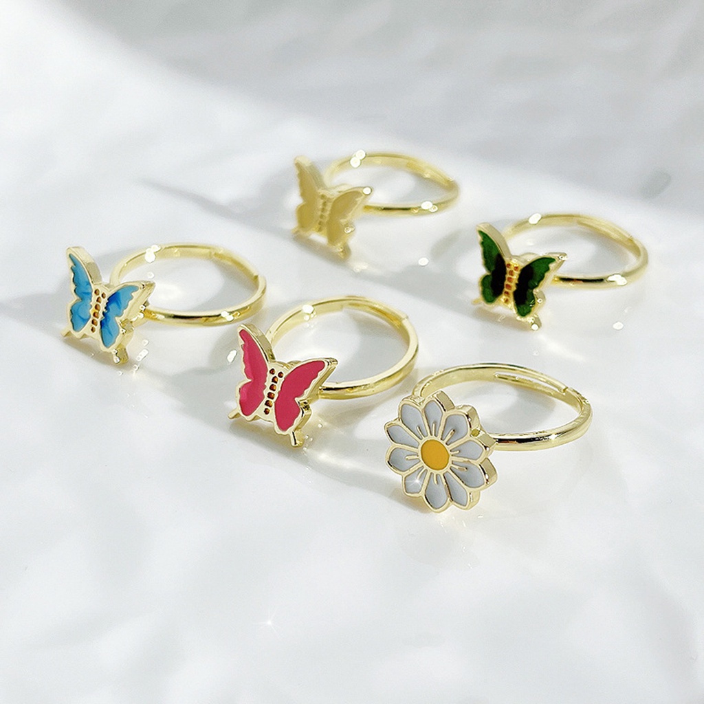 Hu Hu Hu Hu Hu Alat Bantu Pasang Kacamata♡ Cincin Model Terbuka Adjustable Desain Butterfly Chrysanthemum Untuk Wanita