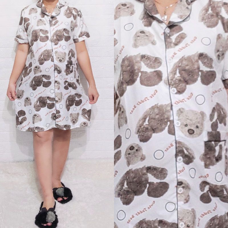 Baju Tidur Piyama Wanita Motif Teddy Bear Cute Pajamas Katun  / Baju Tidur setelan Wanita katun Daster dewasa Terbaru Bigsize Kekiniaan