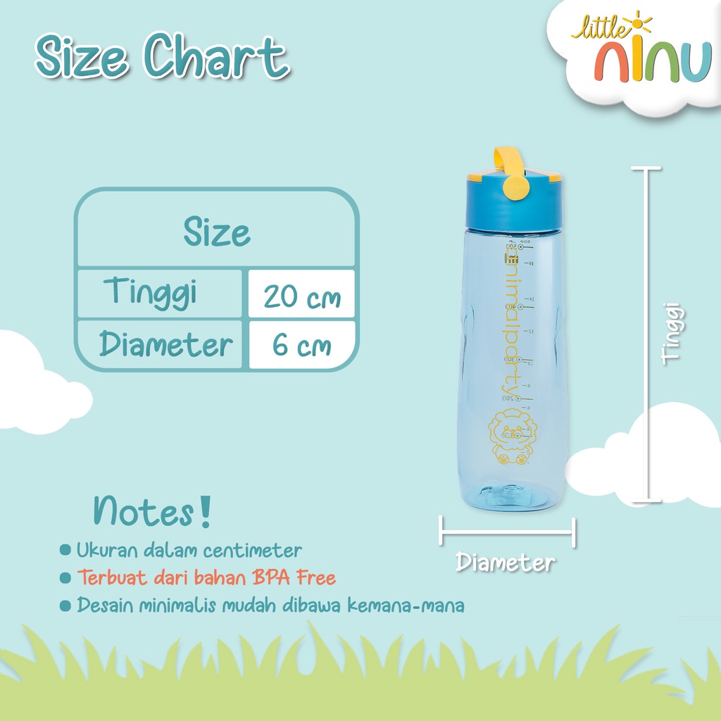 LITTLE NINU Botol Minum Anak Water Bottle Strap Silicone 550 ml