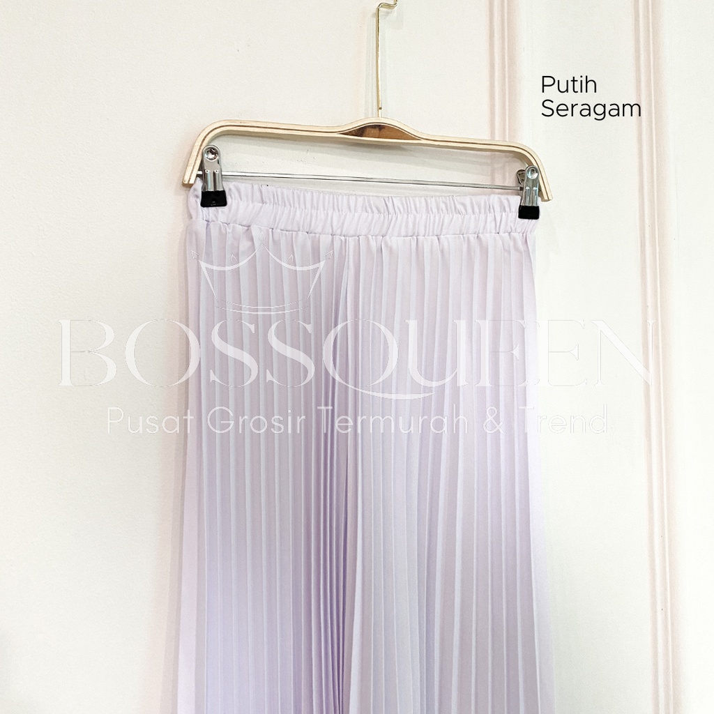 Rok plisket pendek 7/8 wanita model payung / Rok Plisket Mayung pendek / Rok Kerja Dewasa-Putih Seragam