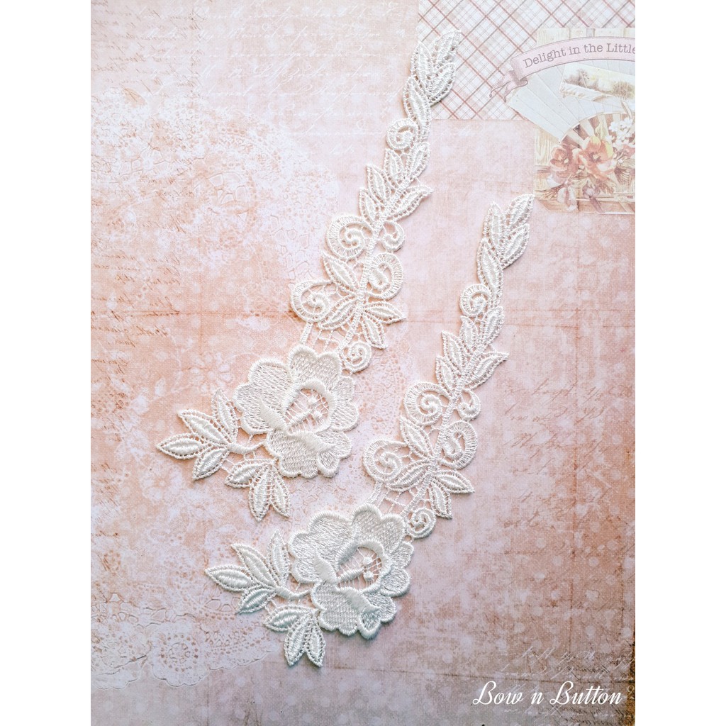 Renda Aplikasi Tempel Bunga Panjang Lace Jahit Flower White Bunga Putih Shopee Indonesia