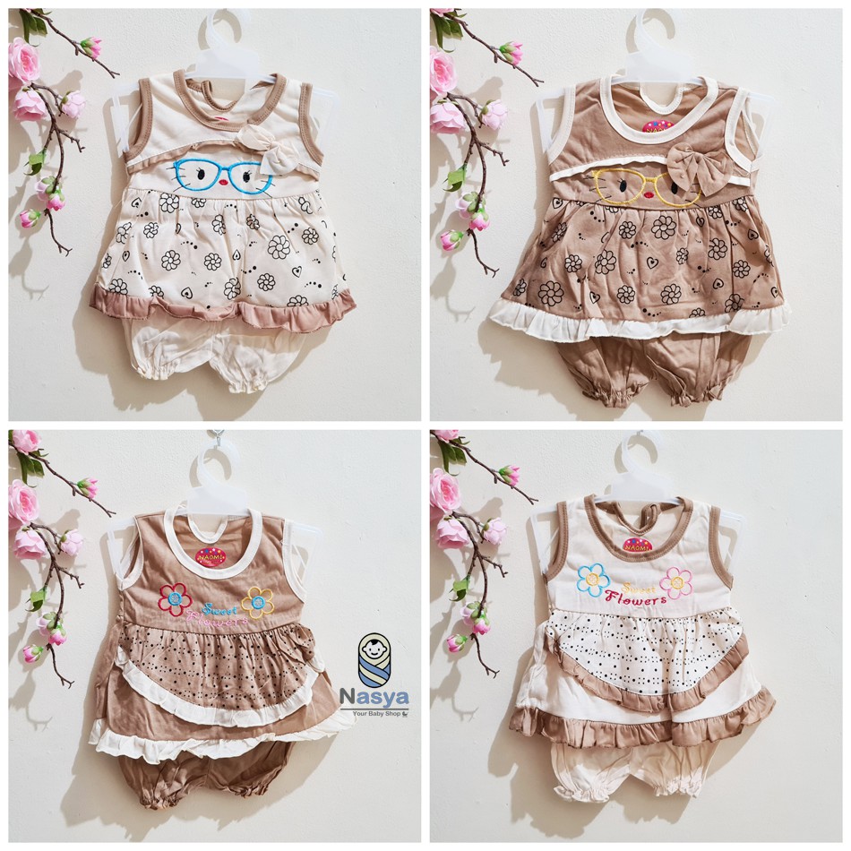 [N-032] Setelan singlet bayi perempuan lucu MURAH seri cokelat- Naomi (3-6month)