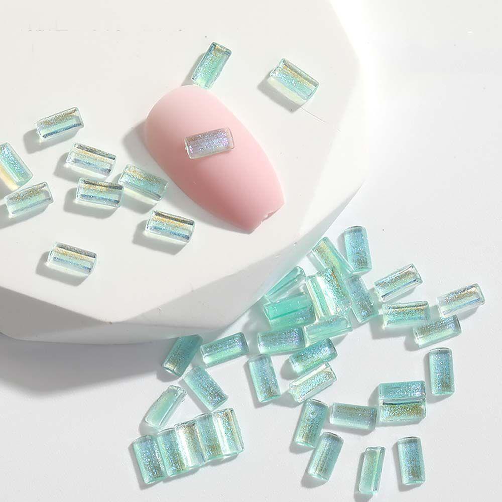 Mxbeauty Jantung Kuku Berlian Buatan DIY Glitter Warna Manicure Resin Persegi Panjang Kuku Bor Flatback 3D Nail Charms