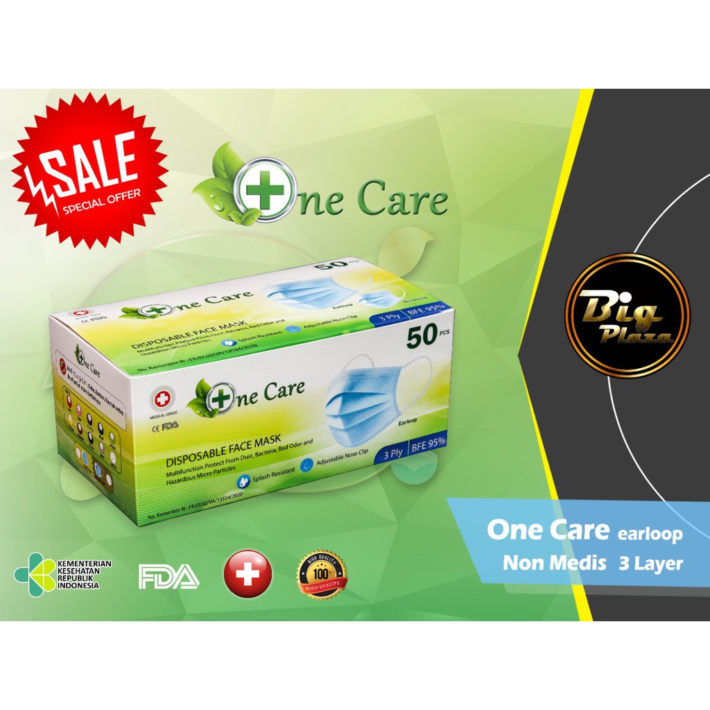 Masker NeCare Earloop 3ply isi 50 Pcs Ne Care - Big Plaza