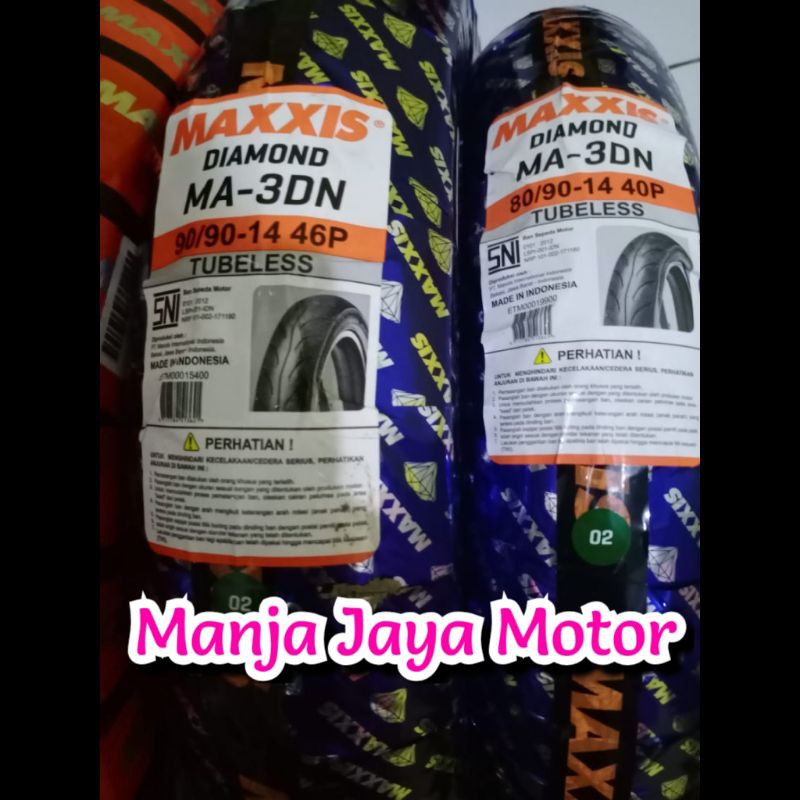 Paket ban tubeless maxxis diamond 80/90-14 &amp; 90/90-14 for Beat/Fino/Xeon/Mio m3/Vario 125/150/Mio J