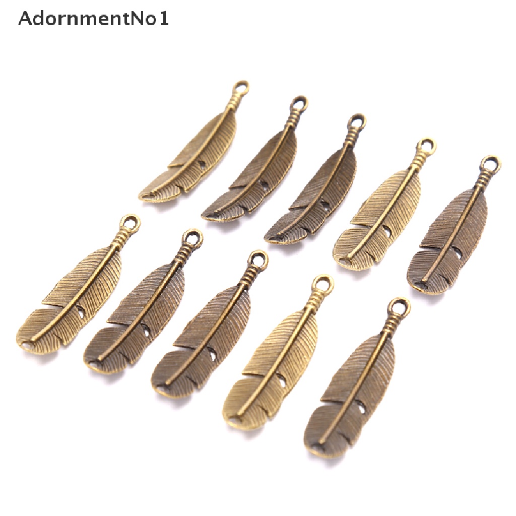 (AdornmentNo1) 10pcs / Set Liontin Antik Bentuk Bulu + Daun Bahan Metal Untuk Aksesoris Perhiasan