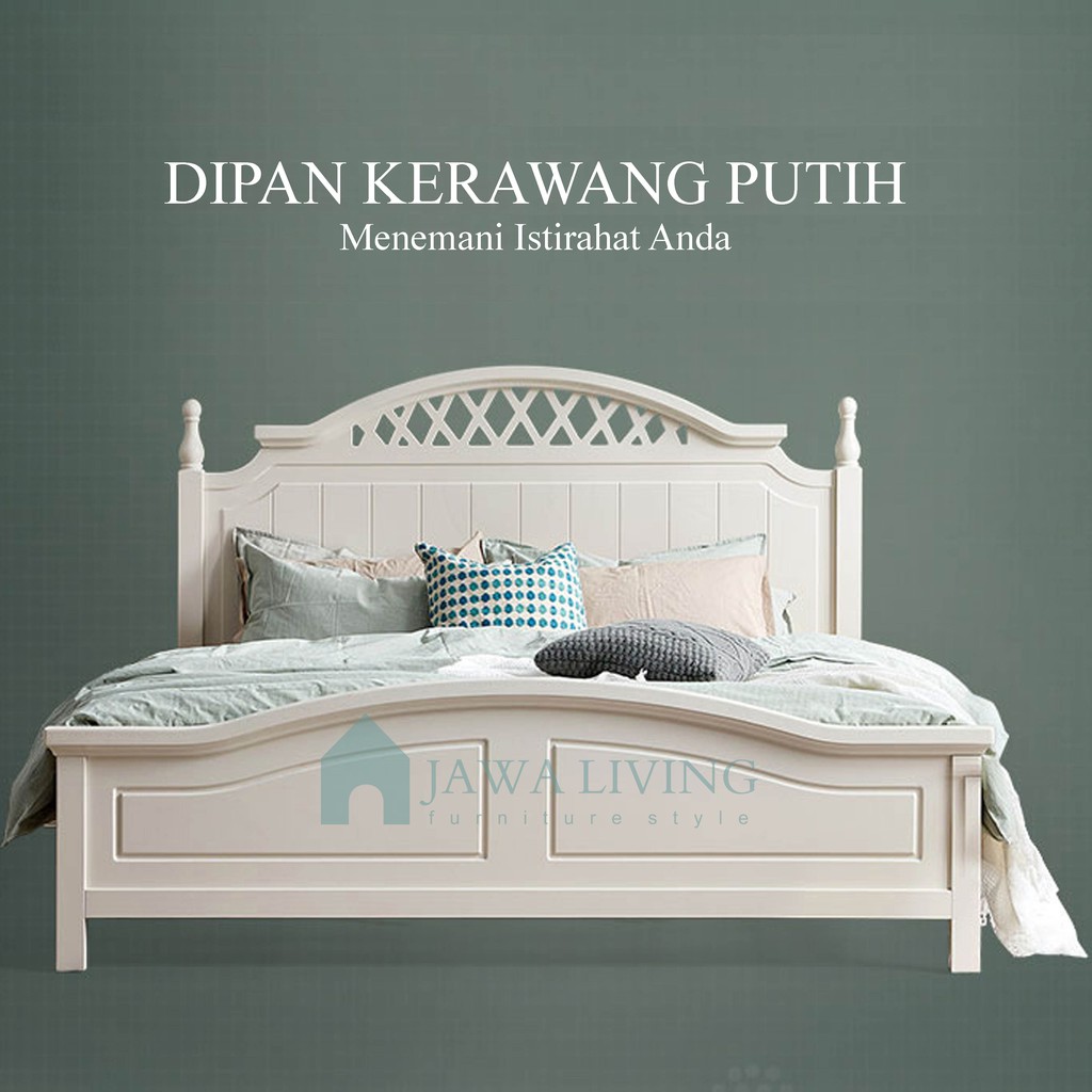 JAWALIVING Tempat Tidur Minimalis Antik Kayu Mahoni Solid Bed Dipan