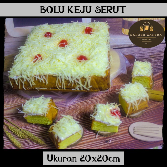 

Bolu Keju Serut 20x20cm / Bolu Keju PREMIUM / Kue Bolu Lembut Topping Keju