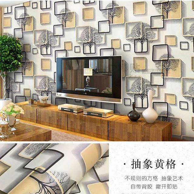 Wallpaper Dinding Sticker Motif Kotak Gold