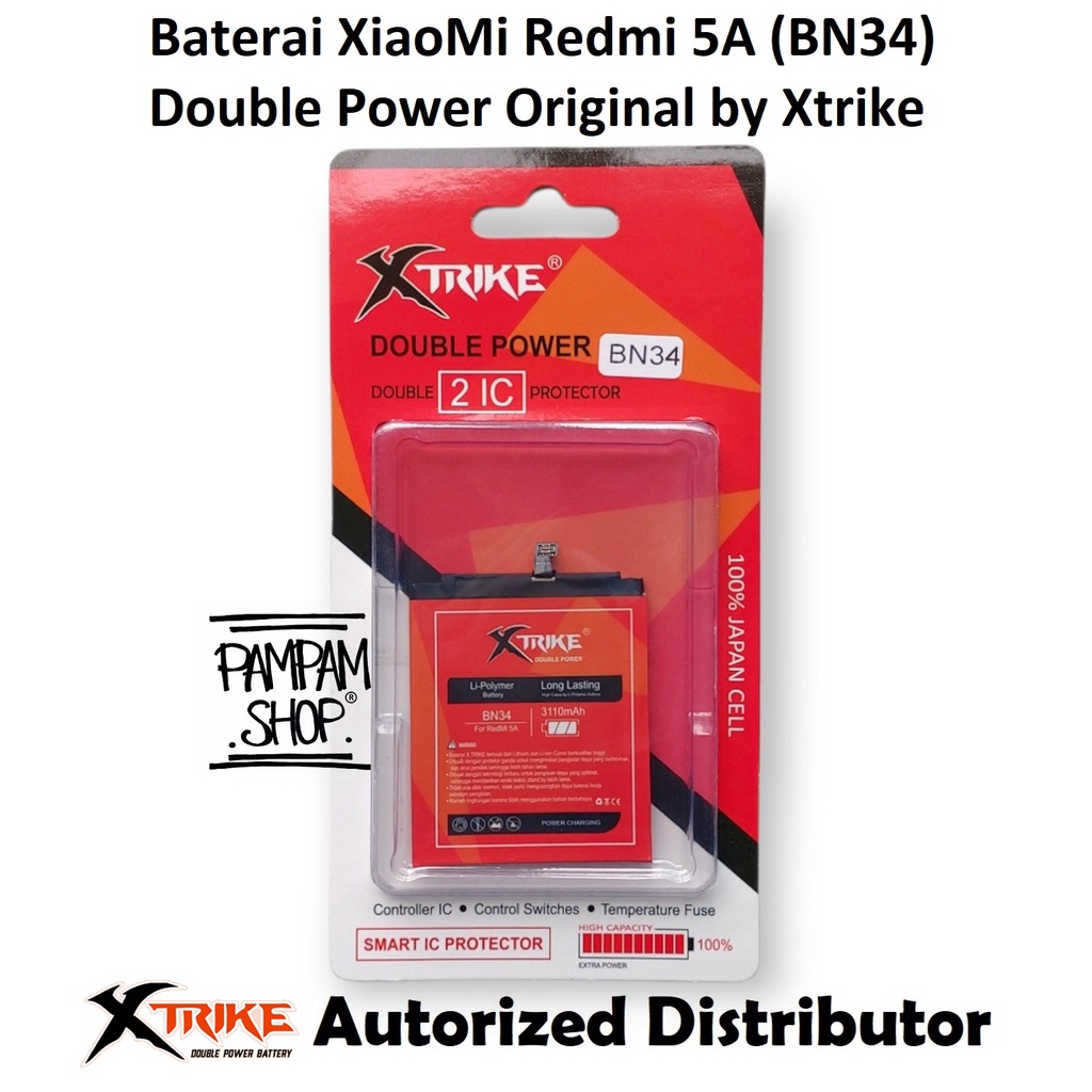 Baterai Xtrike Double Power Original XiaoMi BN34 Redmi 5A Batre Batrai Battery Handphone HP Ori Dual