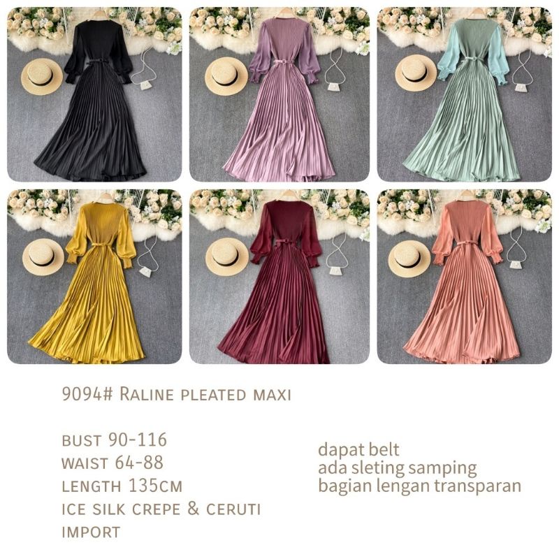 MDLV ~ 9094 RALINE PLEATED MAXI / LONG DRESS / GAMIS IMPORT / FASHION MUSLIM / FASHION IMPORT