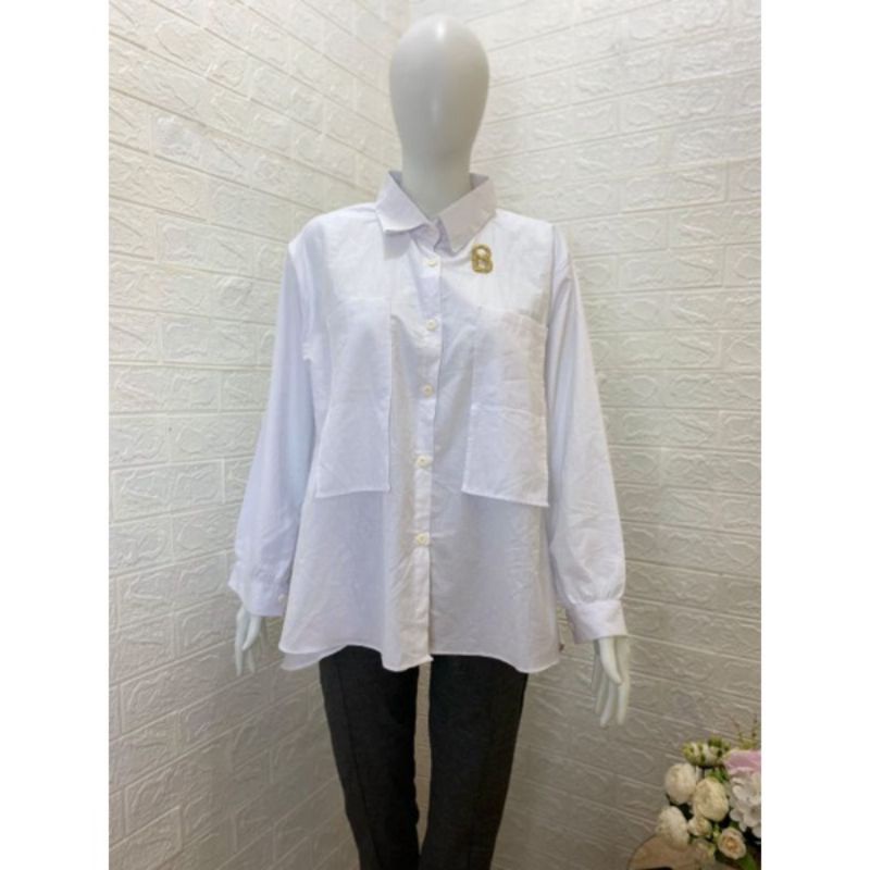 Kemeja blouse oversize gaudy kantong dua katun poplin shirt LD 110 /kemeja wanita