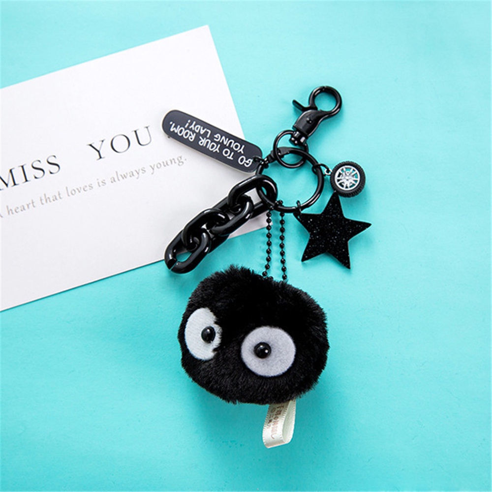 Needway  Portable Plush Keychains Miyazaki Hayao Totoro Bag Decorate KeyRings Cute Spirited Away Japan Cartoon Schoolbag Accessories Carbon Coal Ball Elf Doll Small Pedants