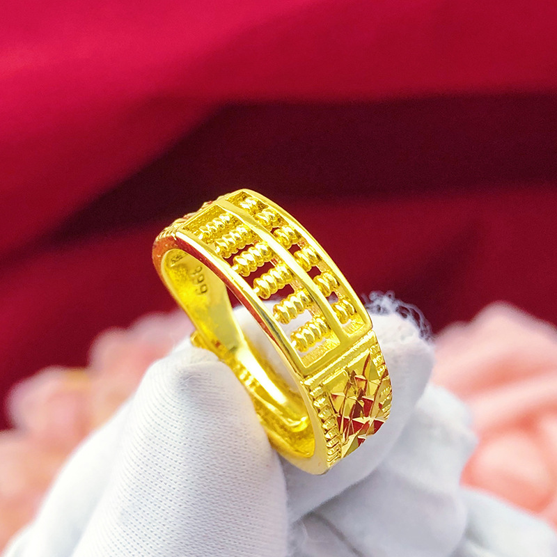Cincin Sempoa Lapis Emas Asli Kadar 375 Model Terbuka Dapat Disesuaikan Gaya Retro Korea Untuk Wanita