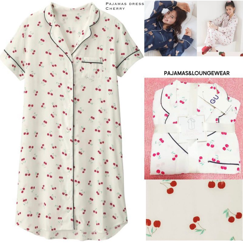 GU by Uniqlo Cherry Cotton Pajamas Dress / piyama dress pajamas dress cherry Uniqlo original