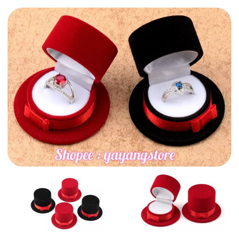 KOTAK BOX TEMPAT CINCIN PERHIASA. GIFT BOX BELUDRU MODEL TOPI IMPORT