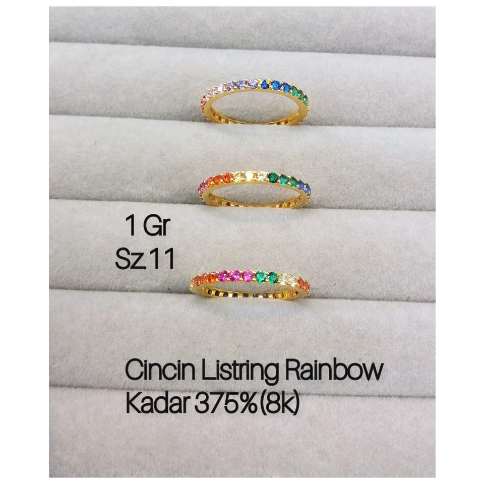 Cincin rainbow listring ubs kadar 375/8karat fashion ringan endolita cocok untuk kado