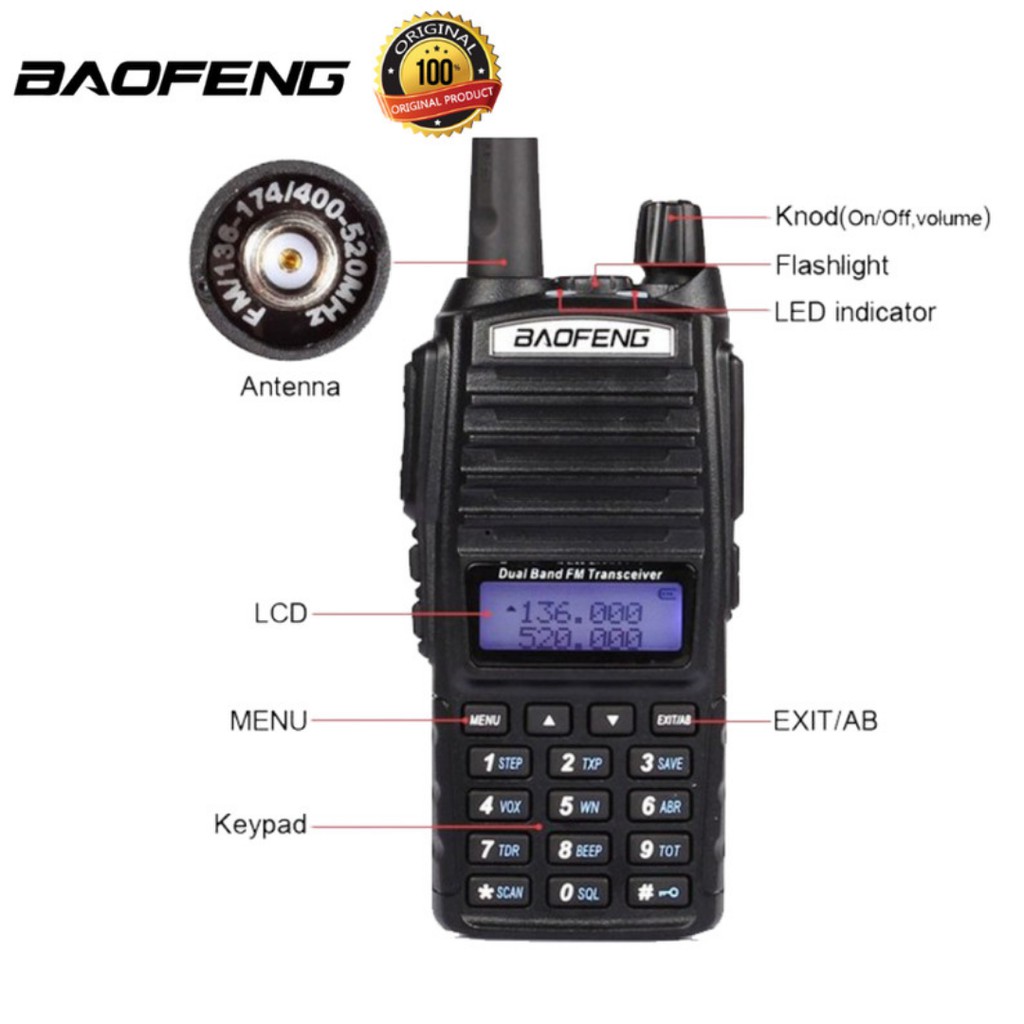 HANDY TALKY BAOFENG UV-82 UV82 UV 82 8 WATT DUALBAND VHF UHF 2PTT ORIGINAL GARANSI RESMI POSTEL