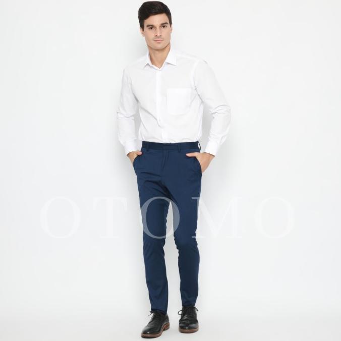 Celana H&M Skinny Stretch Suit Pants Navy Original Bahan Formal Kantor