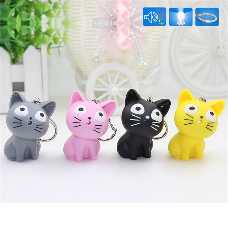 1pc 2022 Gantungan Kunci Boneka Kucing Bahan ABS Dengan Lampu LED + Suara Untuk Festival / Hadiah