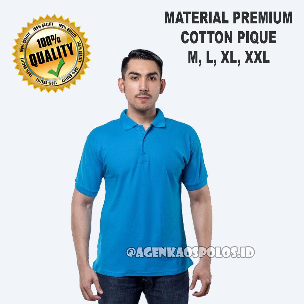 Kaos Polo Shirt Polos PREMIUM Biru Turkis / Kaos Kerah Pria Wanita Cotton Pique