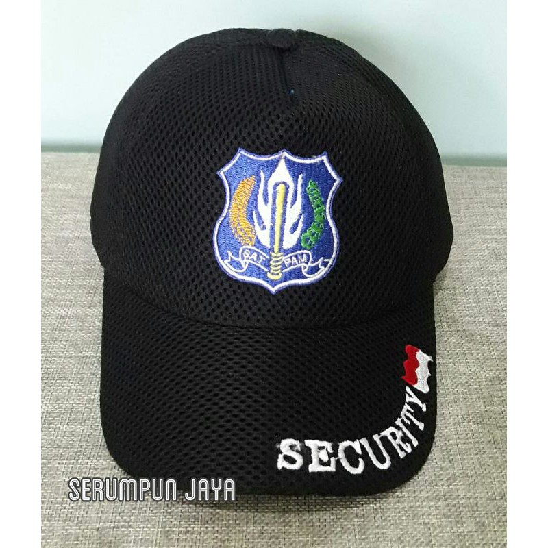 TOPI SECURITY LOGO BIRU - TOPI SECURITY LOGO BIRU JARING DOUBLE MESH BORDIR