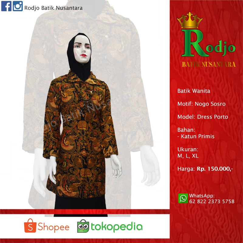 Batik Wanita Motif Nogo Sosro Model Dress Porto