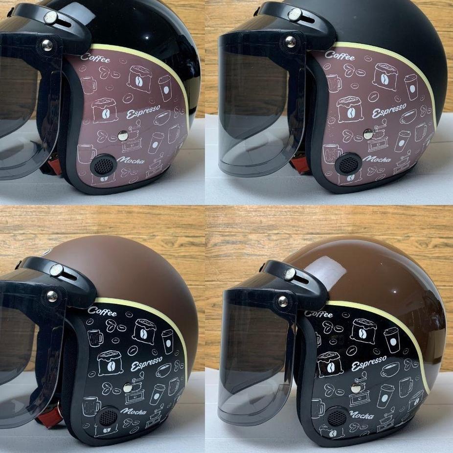 Harga TERMURAAH.. Helm Bogo Kopi Retro Untuk Dewasa SNI Kaca Datar Injak