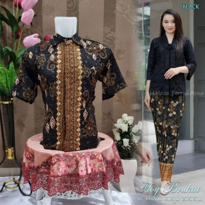 IndahKebaya • COUPLE KEBAYA FLOY BROKAT DAN KEMEJA BATIK PRIA / KEBAYA FLOY KUTUBARU JUMBO LD 100 110 120 130 / KEMEJA CASUAL PRIA BATIK KONDANGAN / COUPLE BAJU WANITA MODERN / MOCCA GOLD DUSTY MAROON WARDAH NAVY SILVER LAVENDER  PUTIH HITAM HIJAU