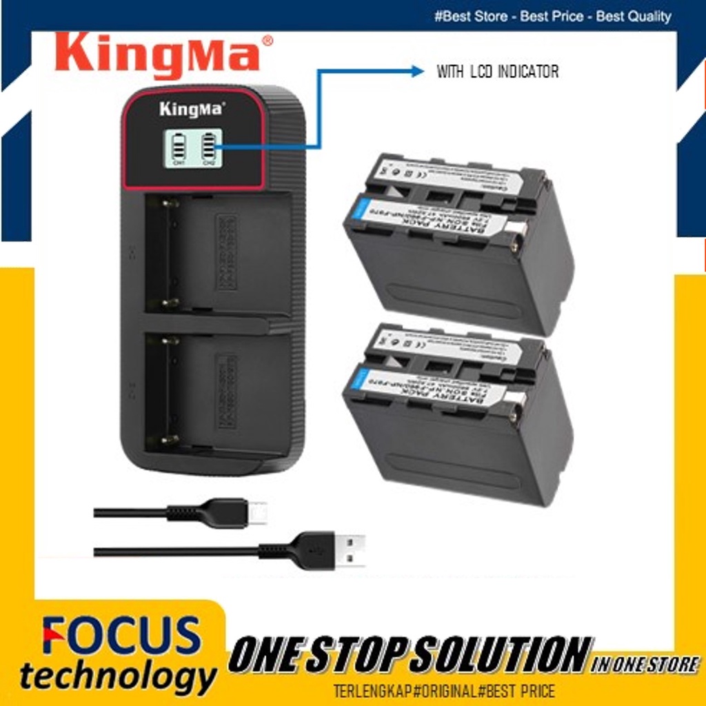 KingMa LCD Dual Charger for Sony NP-F970 NP-F980 F970 + 2 Baterai NP-F970