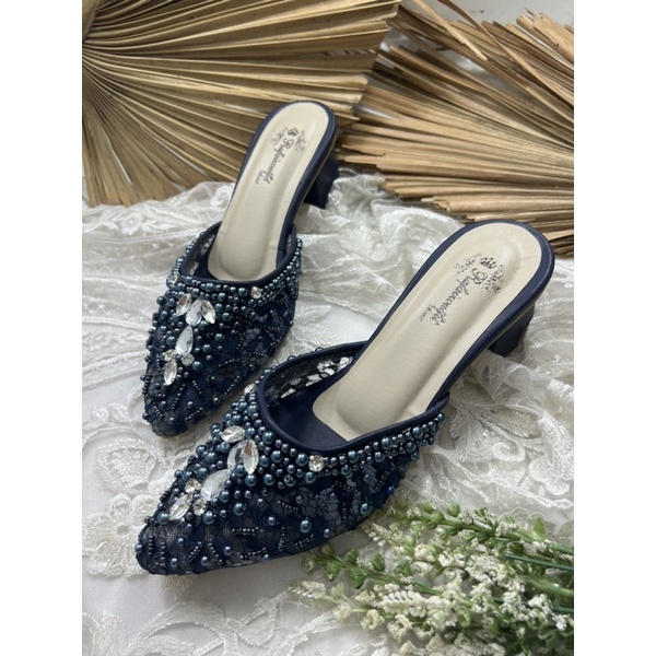 sepatu wedding wanita angela navy tinggi 5cm tahu