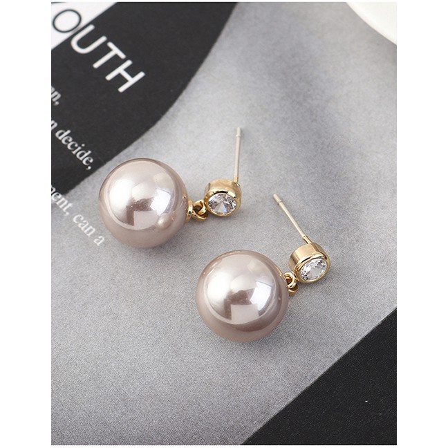 LRC Anting Tusuk Fashion Golden Real Gold Plated Pearl Ball S925 Y63041