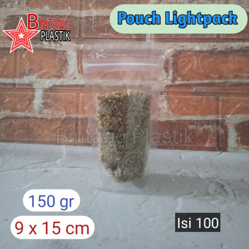 Isi 100 Standing Pouch bening 9x15cm 150gr/Stand Pouch/Plastik Klip Kpack