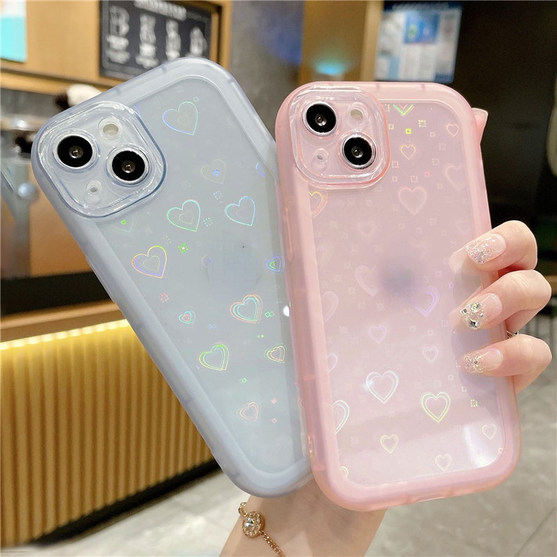 Phone Case Clear Laser Glitter Shining For iPhone 13 11 12 Pro Max XR X XS Max 7 8 Plus Bumper Cover Soft Love Heart Holographic