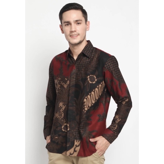 Kemeja Batik Pria Modern Lengan Panjang Casual Modis Slim Fit Trendy Masa Kini OL 162