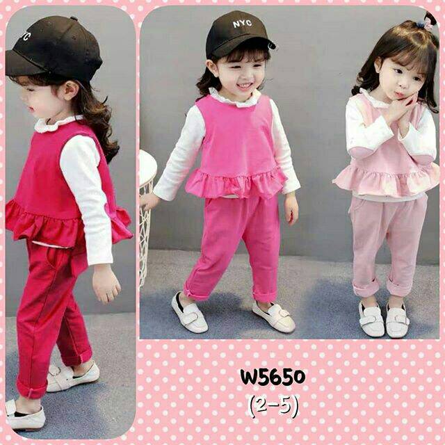 Setelan Blouse Rompi Rumbai Celana Panjang Anak Perempuan / Set Baju Anak Perempuan
