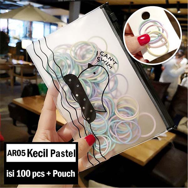Ikat Rambut Karet Polos Elastis Gaya Korea Wanita / Karet Rambut / Karet Gelang Kucir isi 100pc MCO - AR05-Pastel Kecil