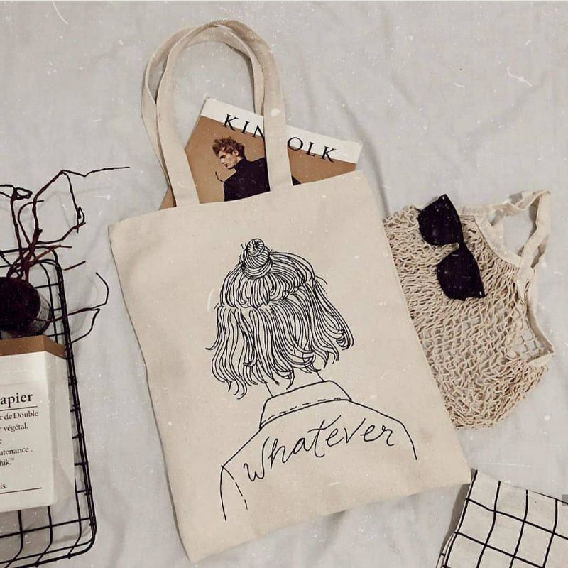 dem_sare / DS1018 - TOTEBAG WHATEVER TOTEBAG WANITA MOTIF LUCU TOTE BAG WANITA MURAH