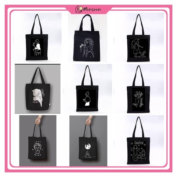 Monsoon - Totebag tote (PAKAI SELETING) Karakter Tote bag kpop murah wanita custom motif