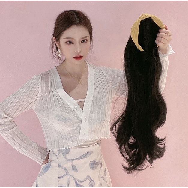 Wig Bando Cantik Simple dan Praktis Wanita Korean Version Panjang Bergelombang dan Lurus / Wig Bando Lucu Women Long Curly