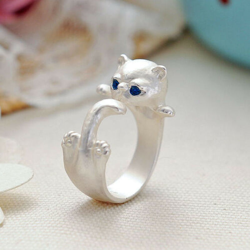 Cincin Model Terbuka Adjustable Desain Kucing Untuk Wanita